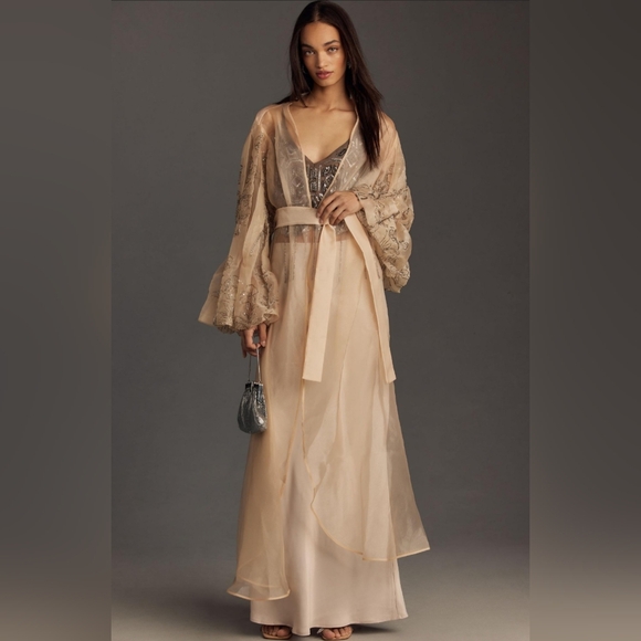 Not So Serious Kimono Embellished Sheer Duster Top Anthropologie - Picture 10 of 11